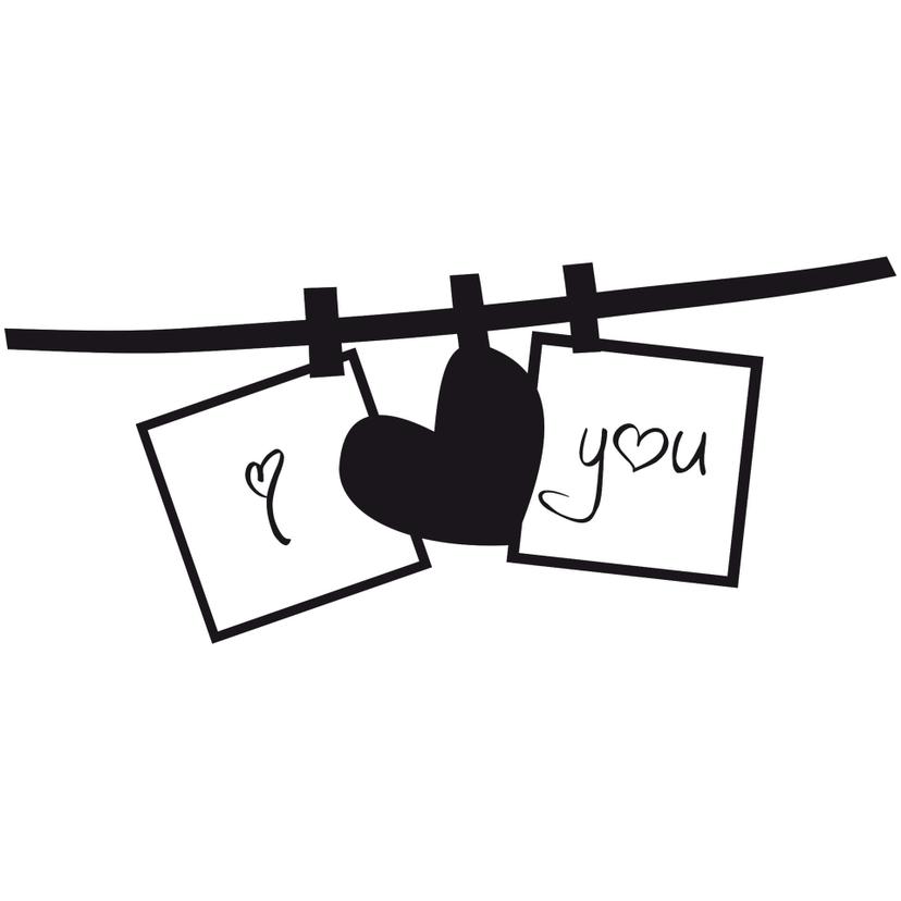 Adesivo murale - Filo per stendere "I love You"