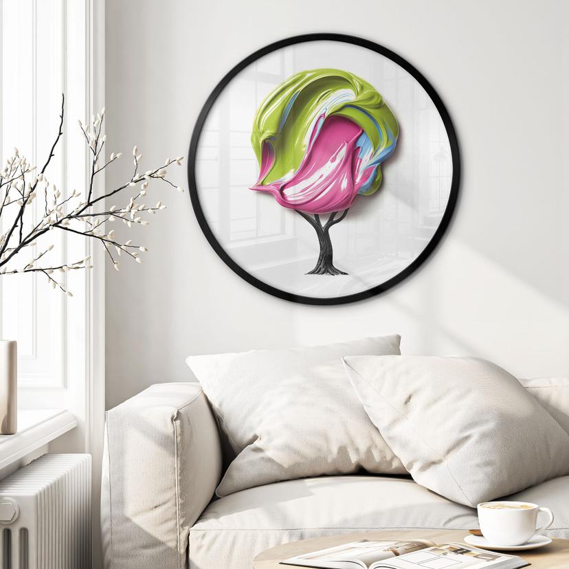 Poster träd med färgglad 3D-krona - Mielu - Rund