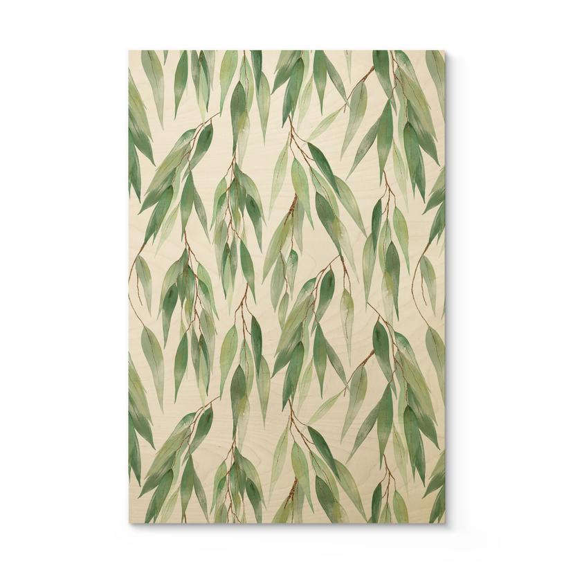 Cuadro de madera en rama con hojas verdes - UN Designs