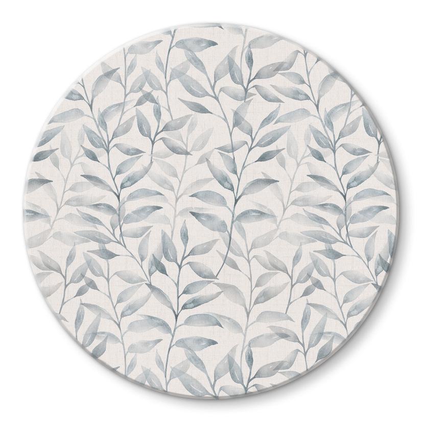 Glasbillede - Delicate Watercolour Leaves - Soft Grey - Bloomery Decor - Round