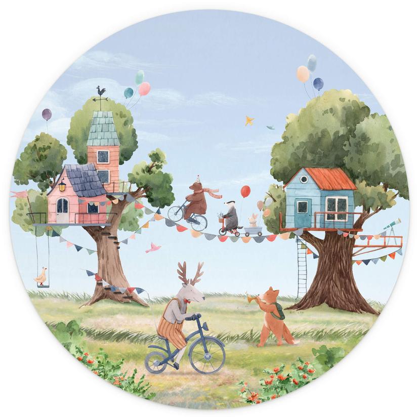 Oliver Robins - Tree House Party - Rund Fototapet - non-woven tapet/självhäftande non-woven tapet
