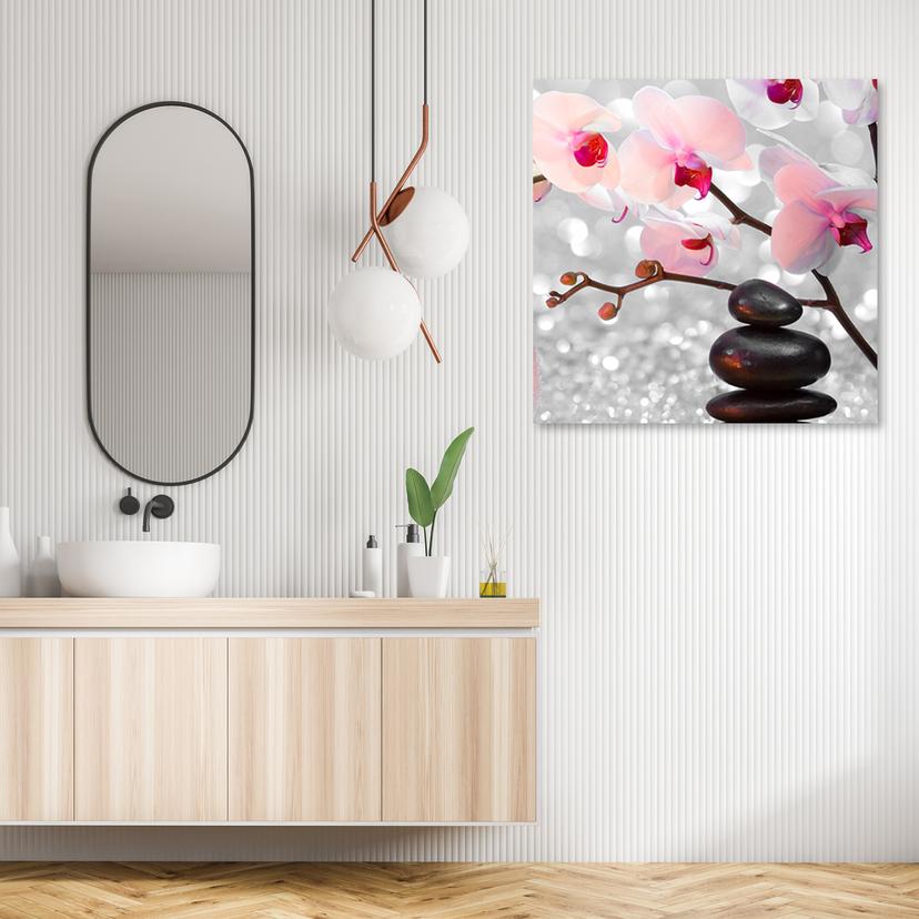 Stampe su tela, Fiori di orchidea e pietre zen