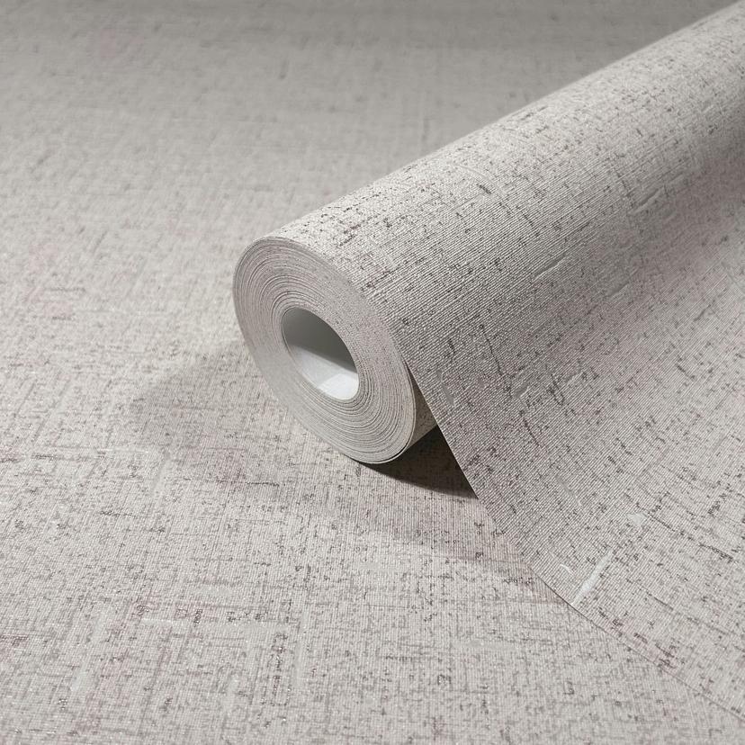 Papel pintado no tejido con textura lisa ligeramente brillante de color beige y gris