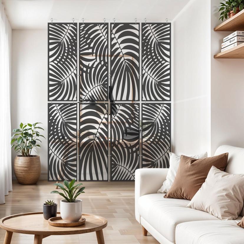 Separador de ambientes, biombo, pantalla de privacidad colgante Hojas de palmera abstractas