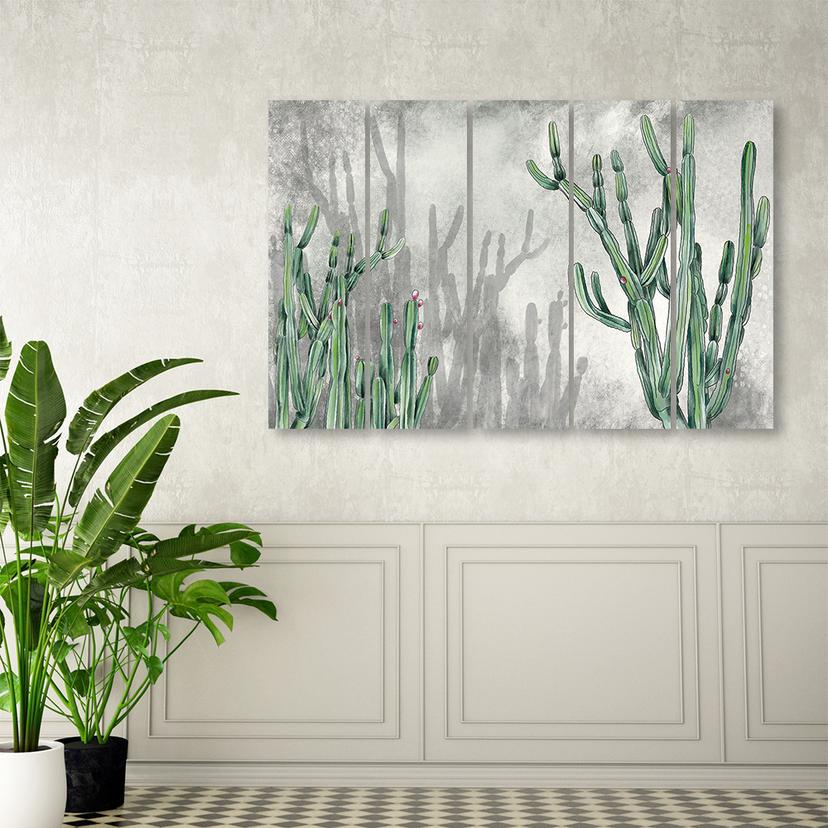 Stampa su tela 5 pezzi, grande cactus del deserto