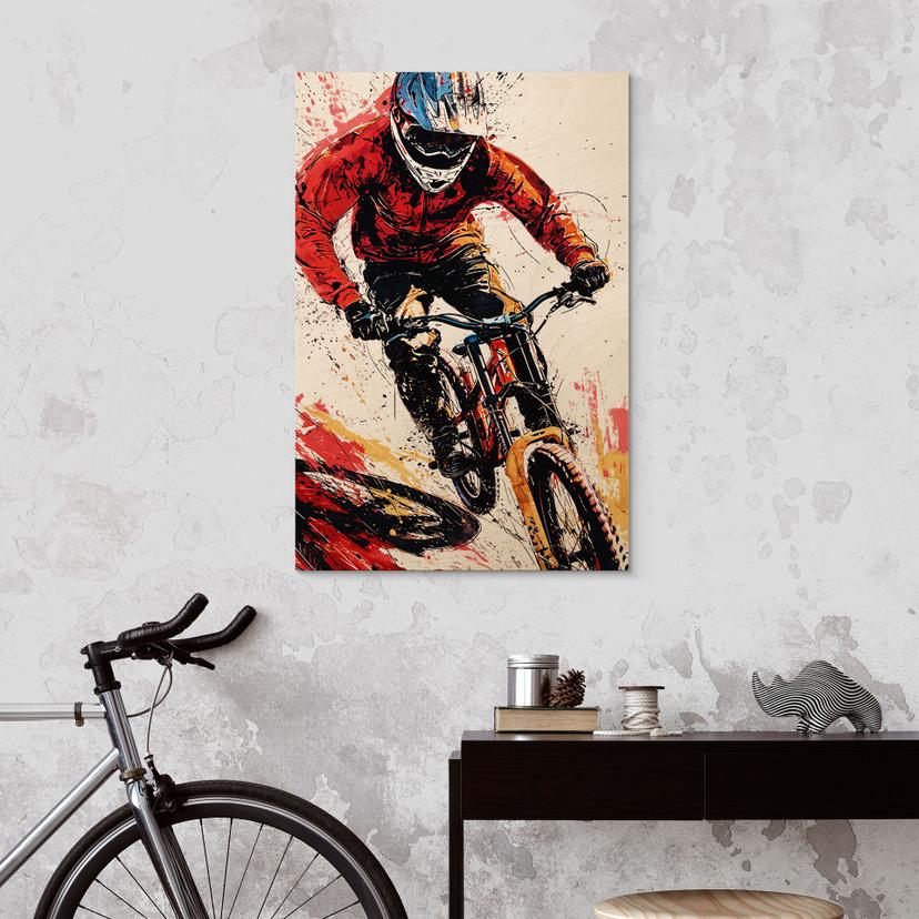 Cuadro de madera dinámico de ciclista de montaña - Jaszke