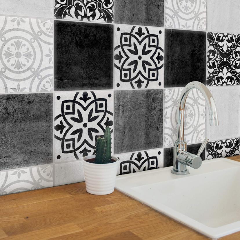 Sticker carrelage - Patchwork noir et blanc