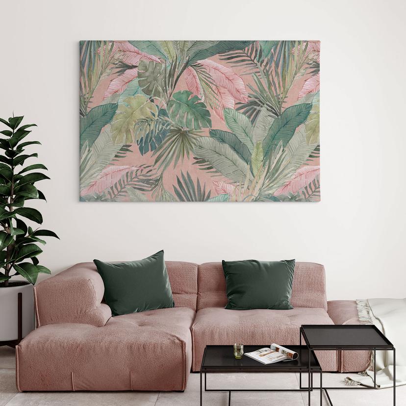 Stampe su tela Foglie tropicali nella giungla rosa - Bloomery Decor
