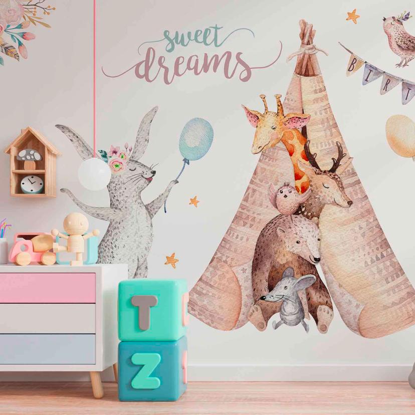 Børneværelse tapet Animals i hvid grå - non-woven tapet Designwalls 2 - 2,55 x 3,5 m