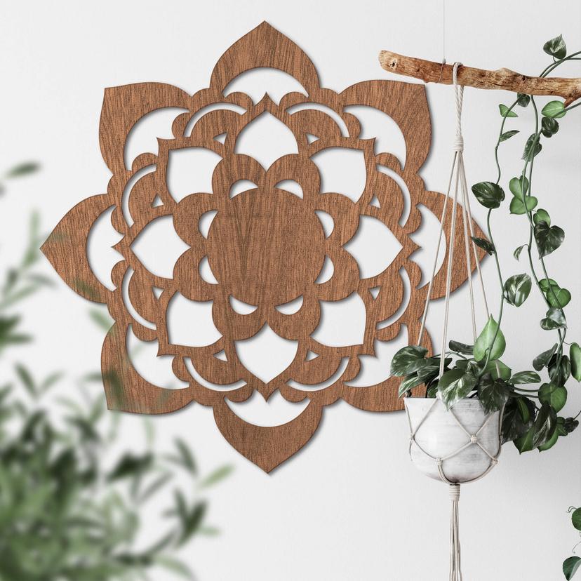 Décoration murale en bois placage d'acajou - Lotus Mandala