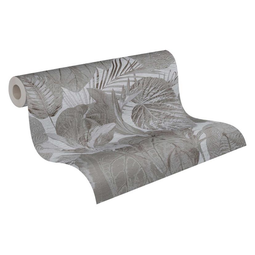Papel pintado Jungla tono sobre tono gris - Papel pintado no tejido floral con hojas