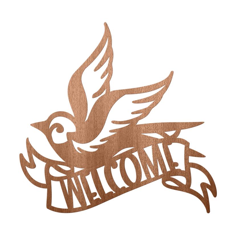 Décoration en bois placage acajou Welcome - Oiseau