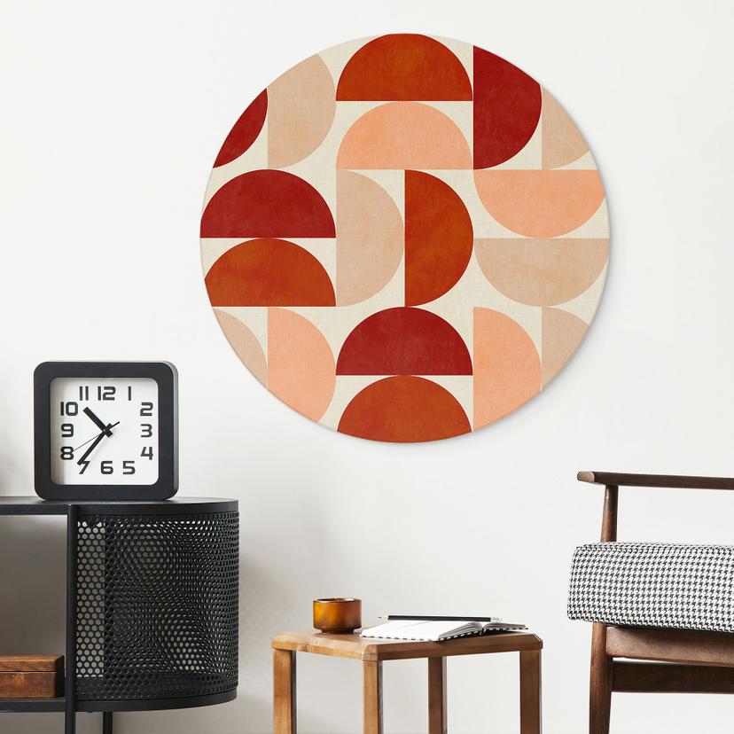 Wanddecoratie Abstracte halve cirkels in warme natuurlijke tinten - Bré - Alu-Dibond Rond