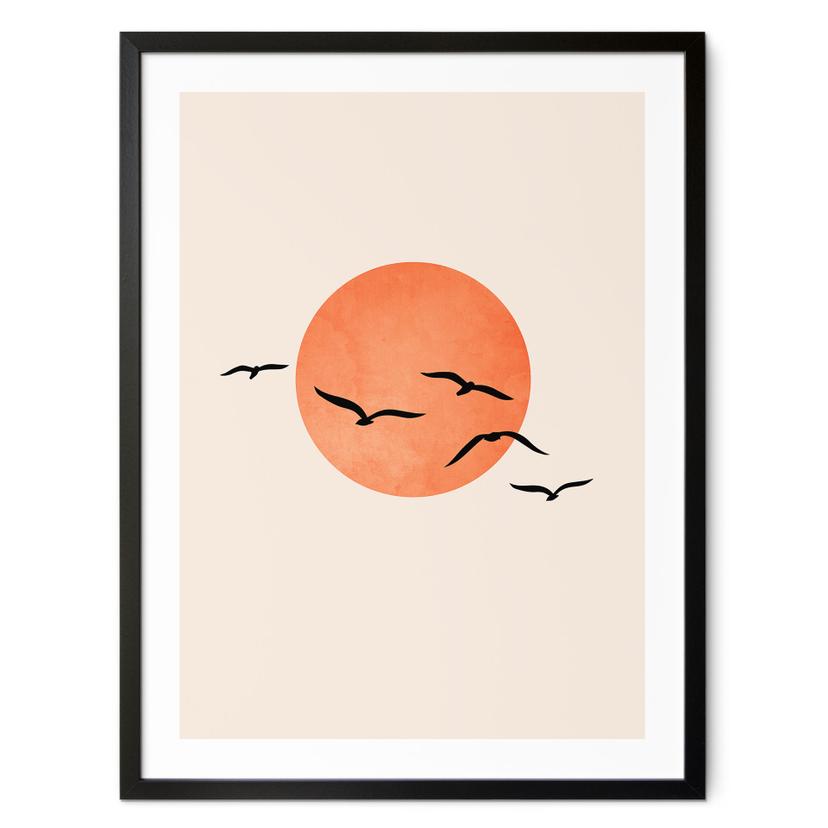Póster Aves migratorias volando hacia el sol - Kubistika