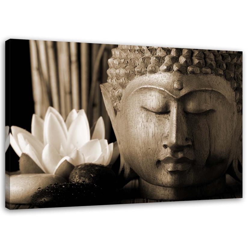 Canvasbillede, Buddha-hoved med lilje