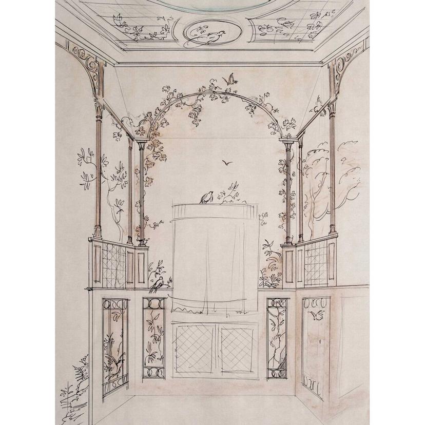 Carta da parati con motivi architettonici e giardino - Carta da parati artistica in tessuto non tess