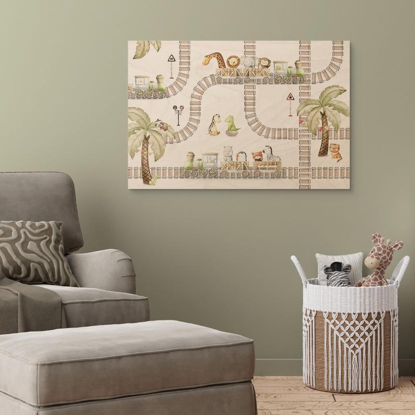 Cuadro de madera locomotora de paseo con animales del zoo - Oliver Robins