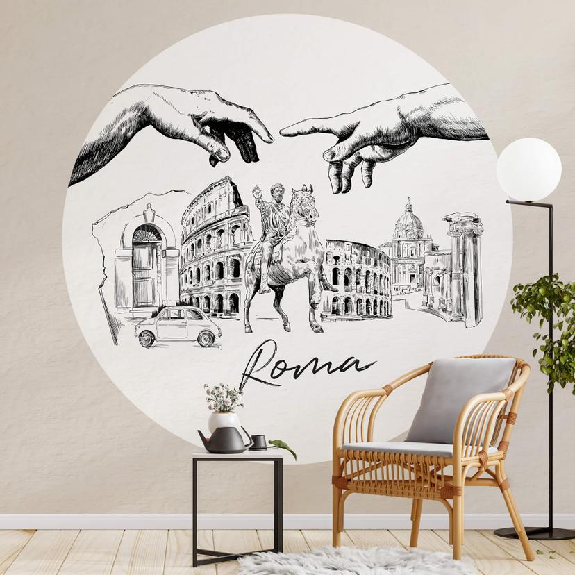 Fototapet - Rundt Love your City - Roma Sort og hvid - vliesetapet/selvklæbende non-woven tapet
