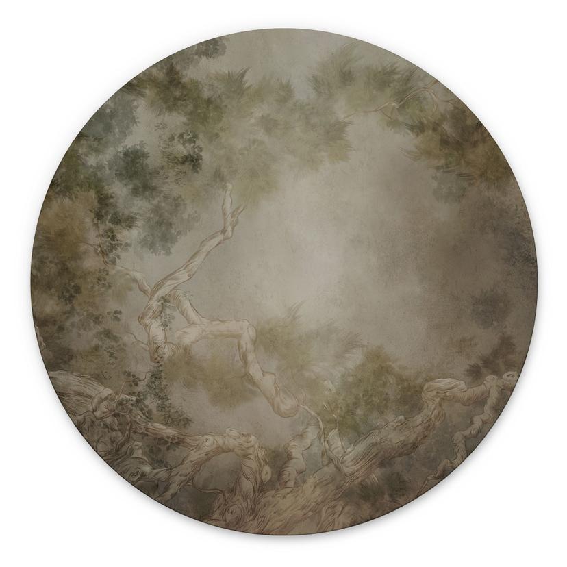Wanddecoratie bos met zicht in de boomtoppen - Ms Tiff - Alu-Dibond Rond