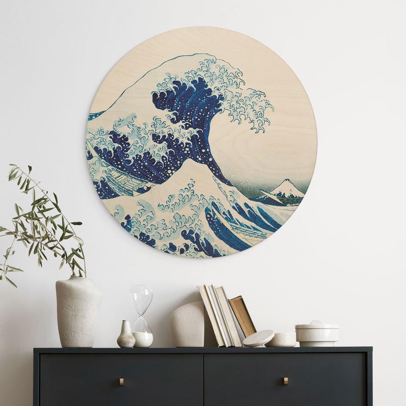 Holzbild Hokusai - Die große Welle - Rund