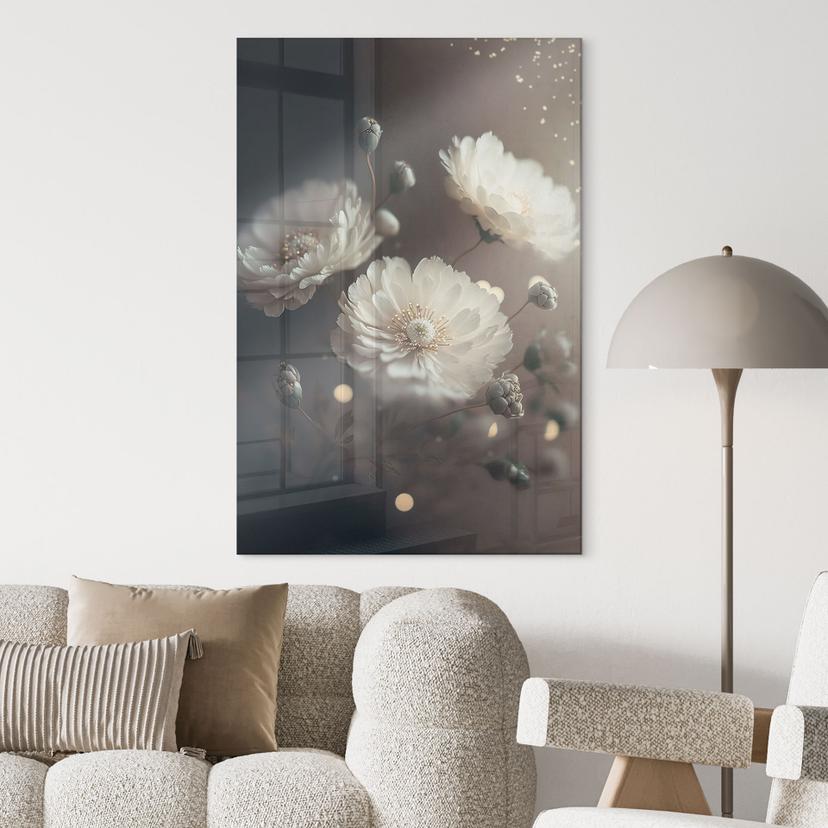 Stampa su acrilico fiori bianchi con polvere d'oro - Treechild