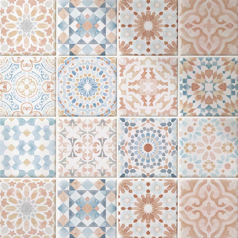 Acuarela Azulejos Adhesivos con motivos marroquíes - lote de 12