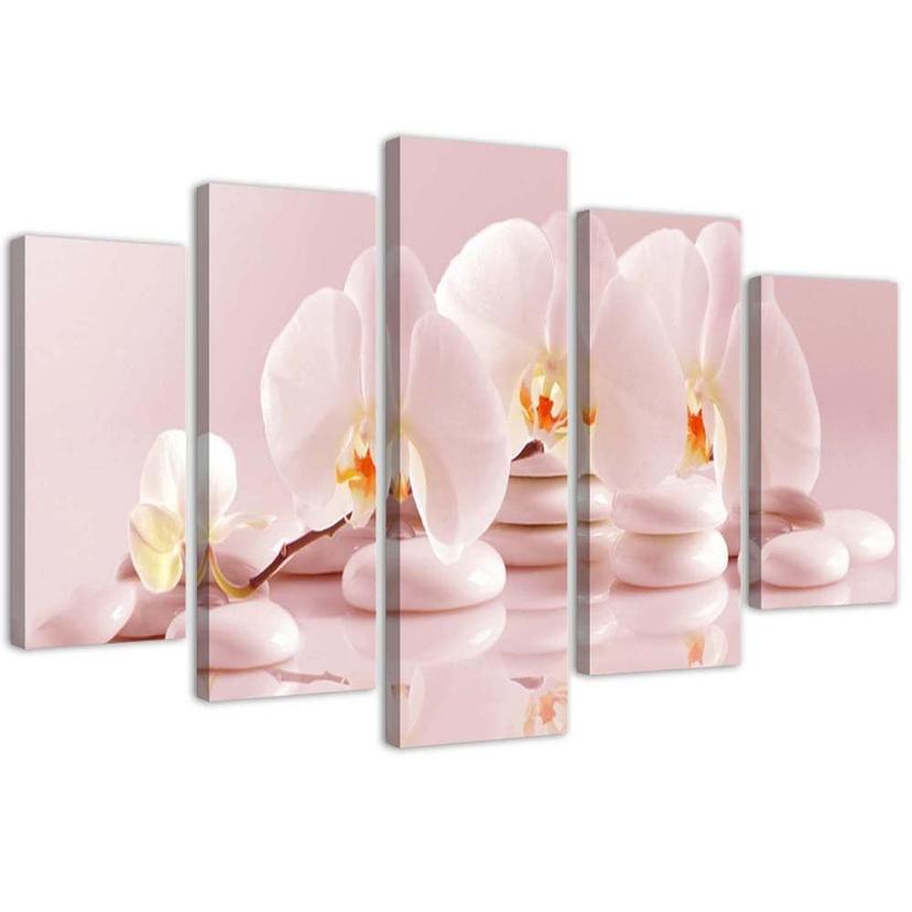 5 stykke lærredsprint Pink Flower Orchid