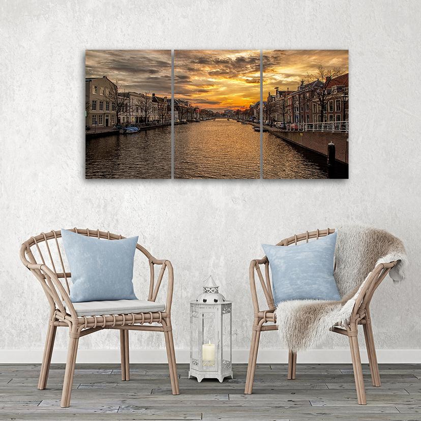 Stampa su tela 3 pezzi, Amsterdam Canal Houses City