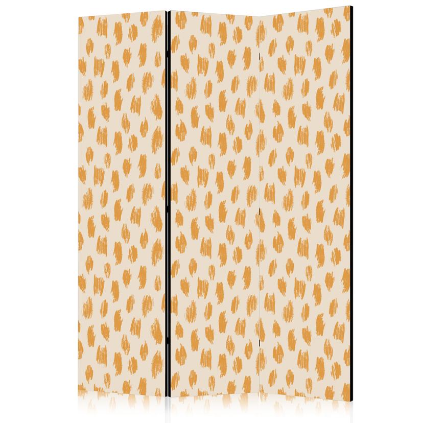Paravent, Raumteiler freistehend, Trennwand - Drawn Pattern in Spots and Dots in Orange and Ecru