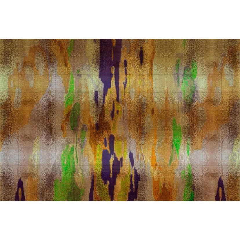 Fotomural de arte abstracto - amarillo ocre con tonos verdes y morados - no tejido