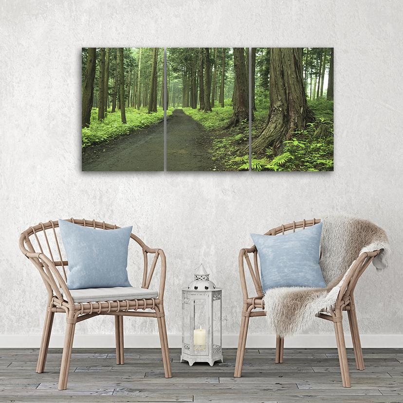 Stampa su tela 3 pezzi, strada forestale alberi natura