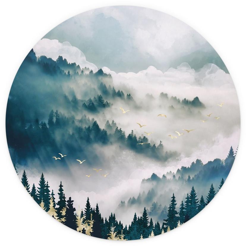 Mystisk dimma i skogen Fototapet - SpaceFrog Designs - Round - non-woven tapet/självhäftande non-wov