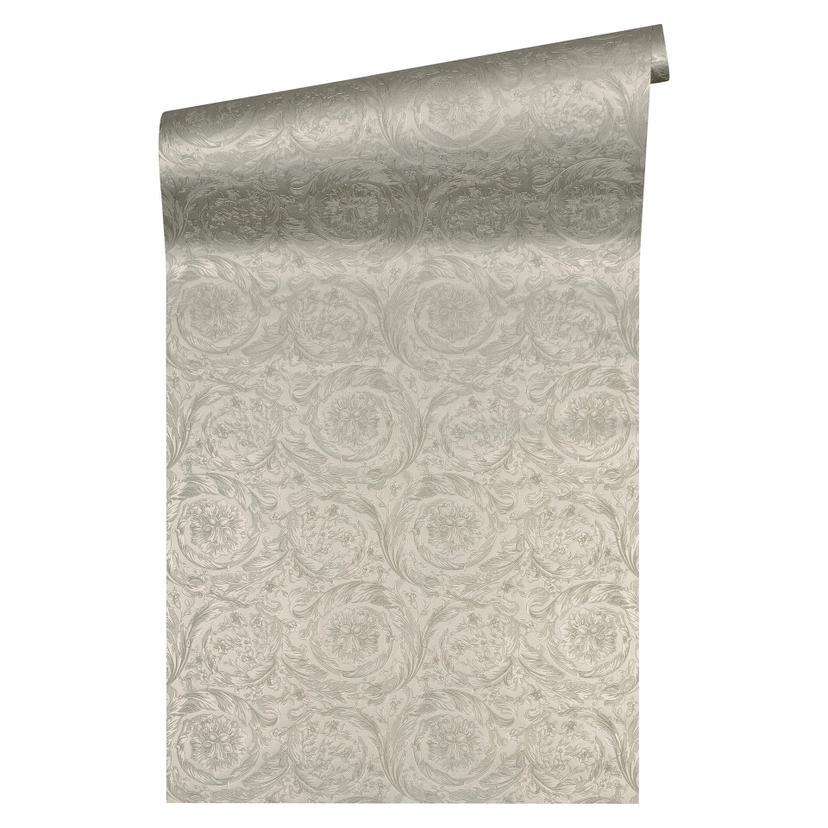 Versace fleecetapet Vasmara barok metallic med ornamenter, sølv, grå