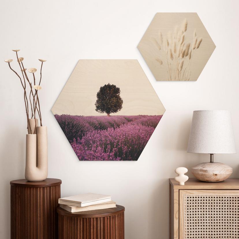 Esagono in legno Campi di lavanda viola al tramonto - Cevik