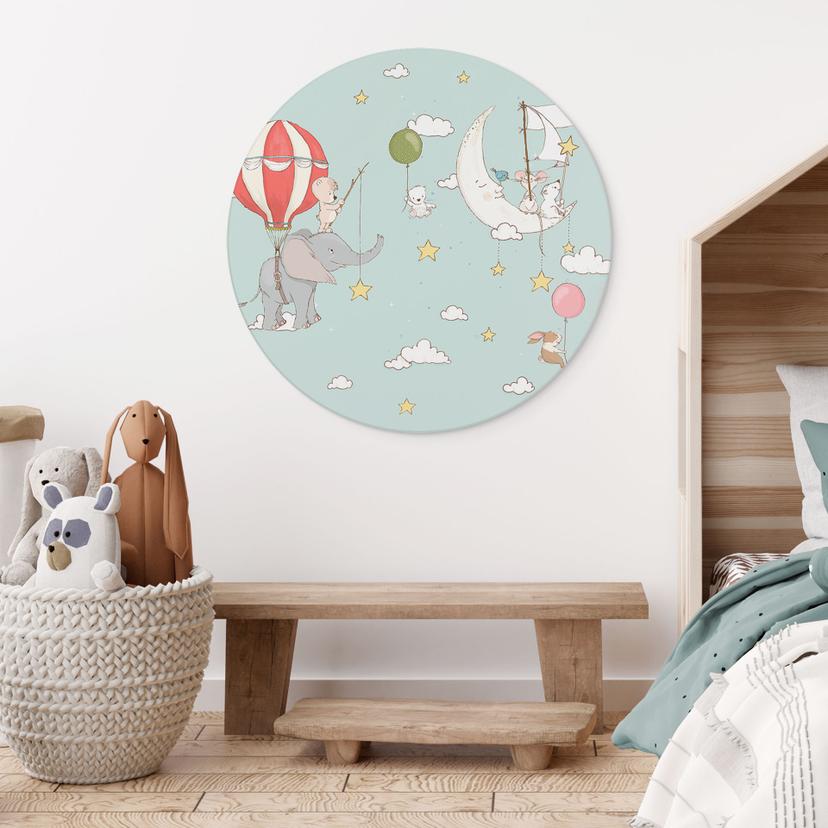 Decorazione murale in Dibond Animali volanti con mongolfiera - Skellern