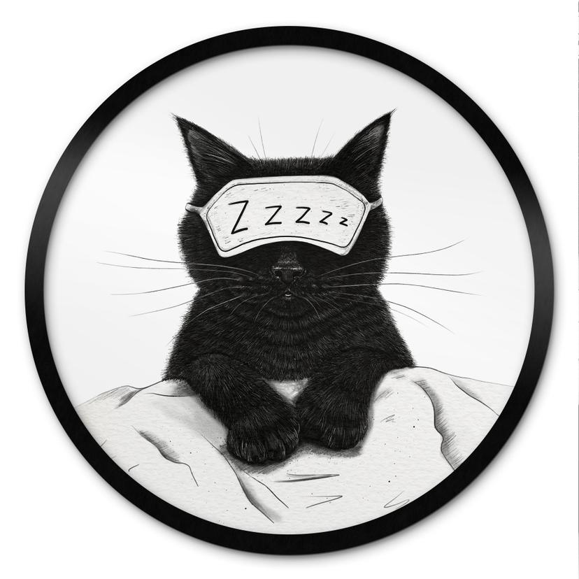 Poster Schwarze Katze mit Schlafmaske - Korenkova - Rund