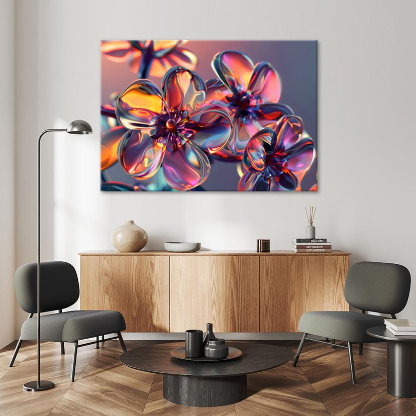 Stampa su tela, Fiori di vetro in colori pastello