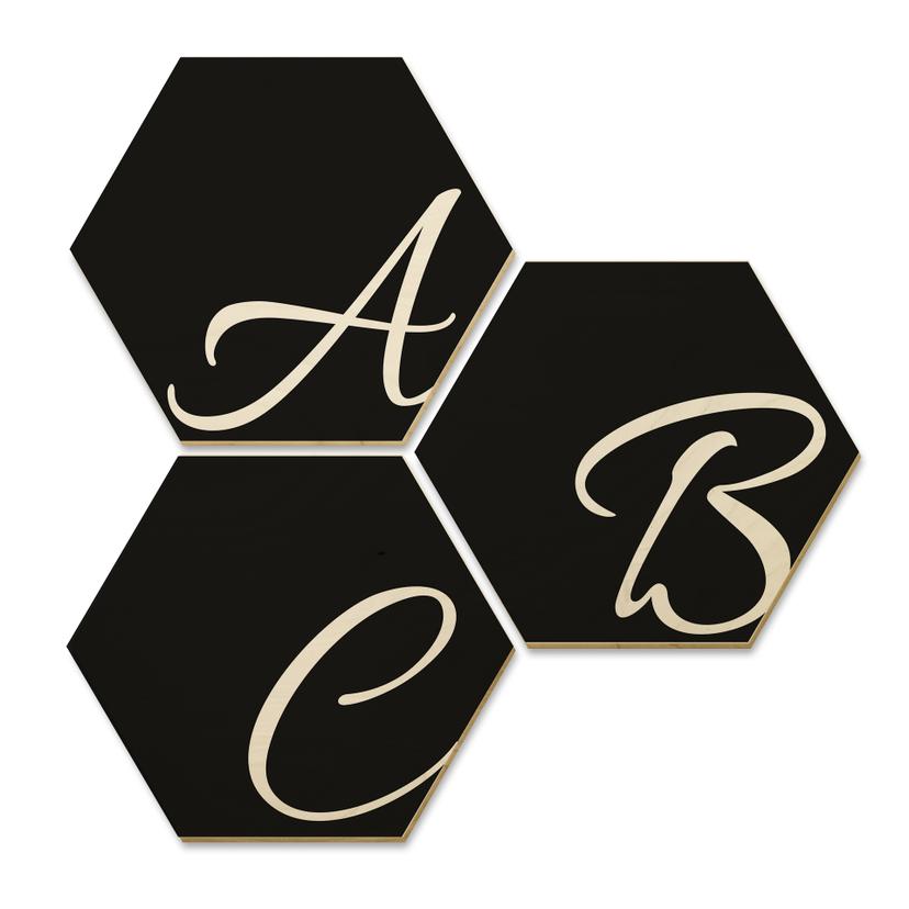 Hexagon bogstaver - Birketræ - Sort