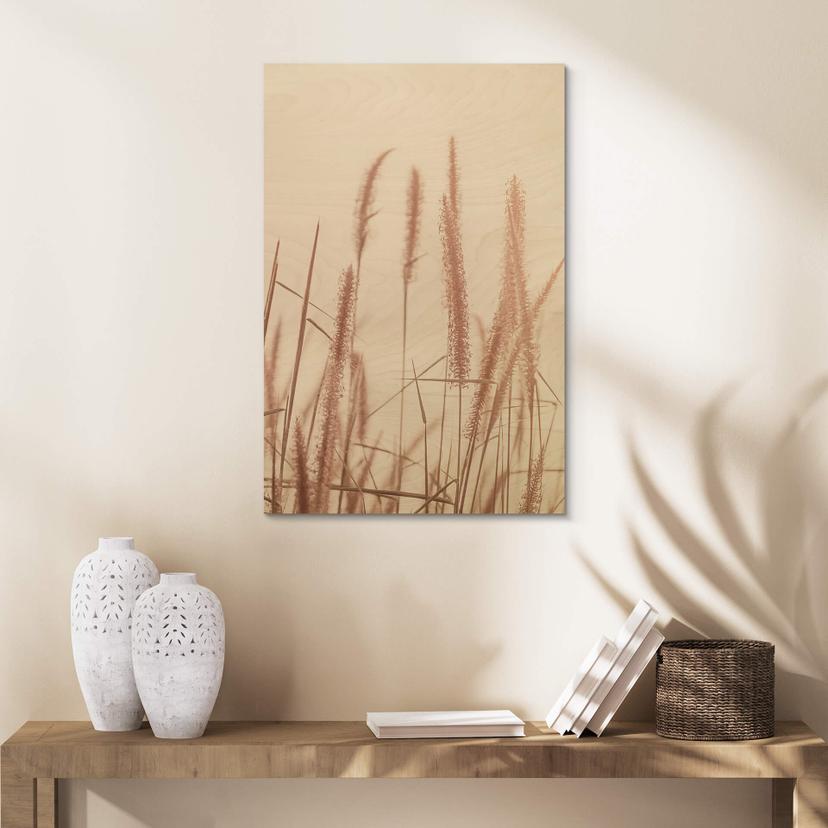 Holzbild Gräser am See