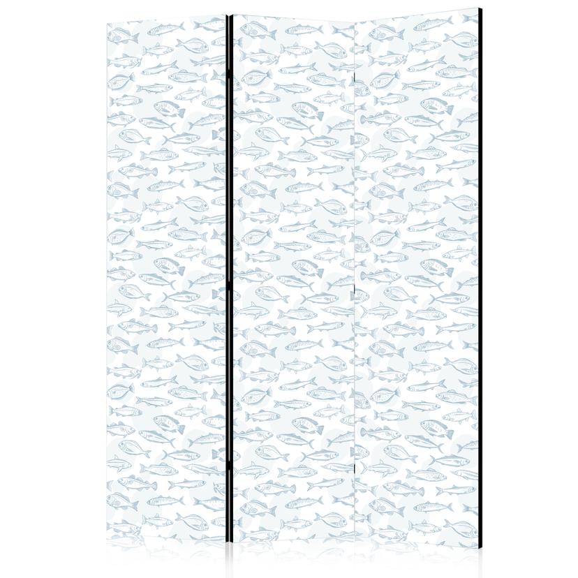Paravent, Raumteiler freistehend, Trennwand - Blue Outlines of Various Species of Fish
