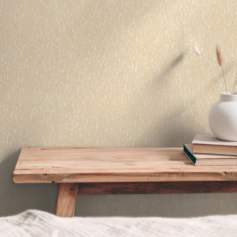 Tekstureret tapet i gipslook beige gul creme - Ikke-vævet tapet mat tekstureret