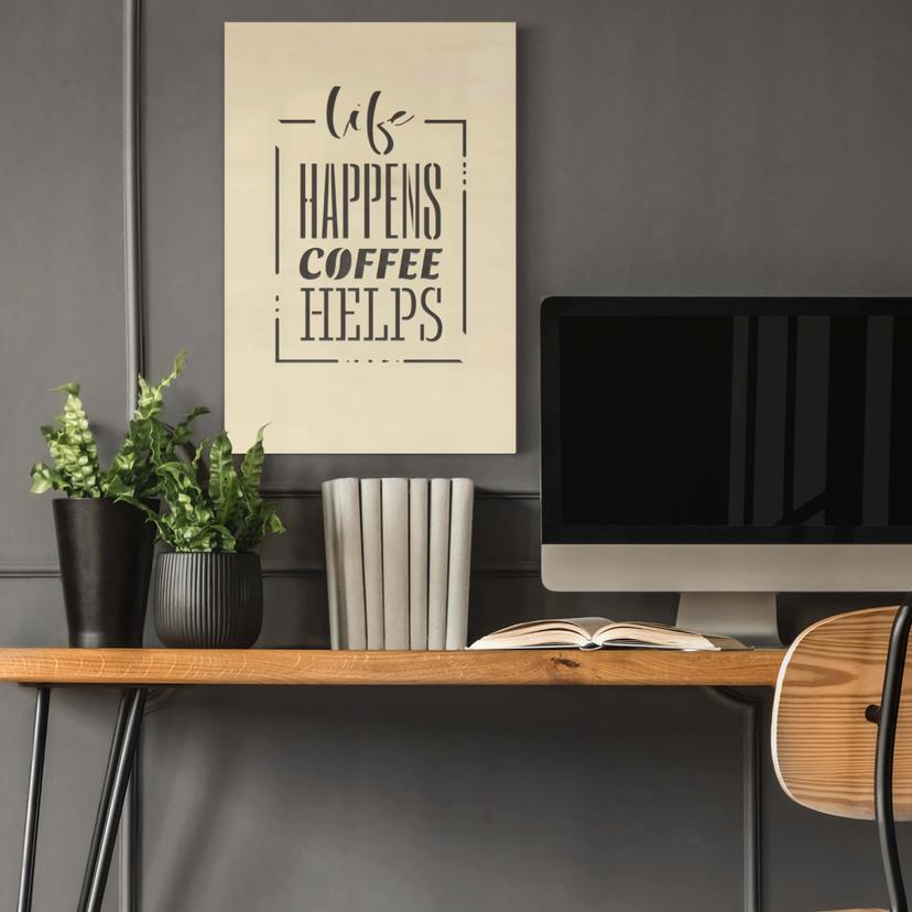 Cuadro decorativo de álamo - Life happens coffee helps