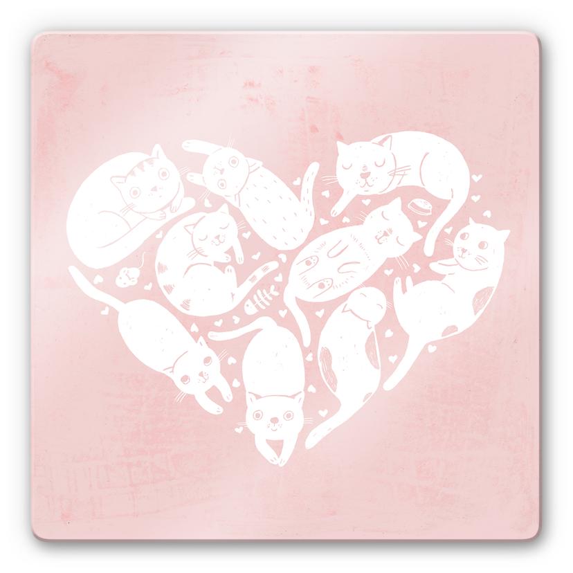 Glasschilderij Loske - Cat Heart