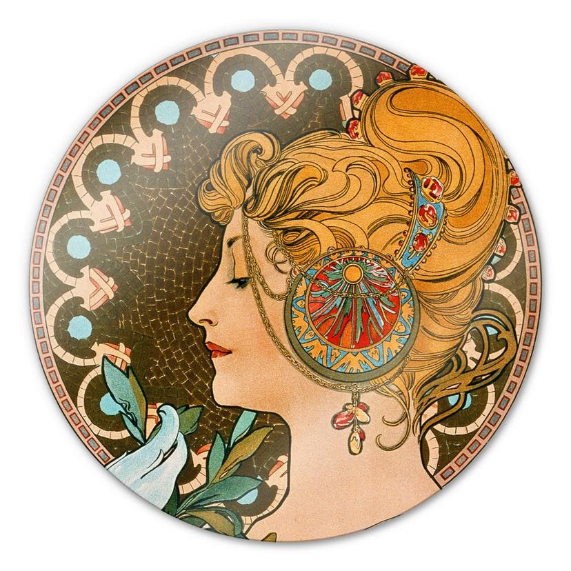 Stampa su vetro - Mucha - La piuma - tondo