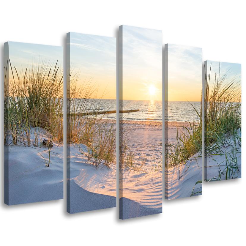 5 stykke lærredstryk Sea Beach Dunes Sun