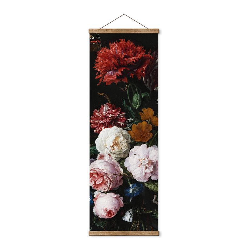 Tekstil plakat de Heem - Stilleben med blomster i en glasvase - Panorama