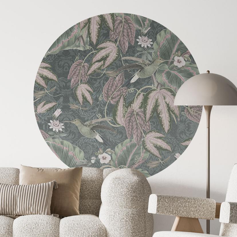 Sticker mural jungle Colibri dans la forêt tropicale - Décorations Bloomery - Rond