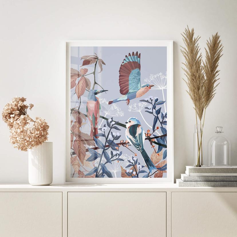Poster Goed Blauw - Fåglar på vintern