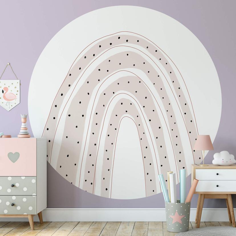 Fotomural para cuarto de niños - uplusmestudio - Arco iris con lunares - Redondo - Papel pintado aut