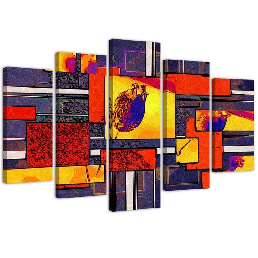 Tableau sur toile 5 pièces, abstraction colorée